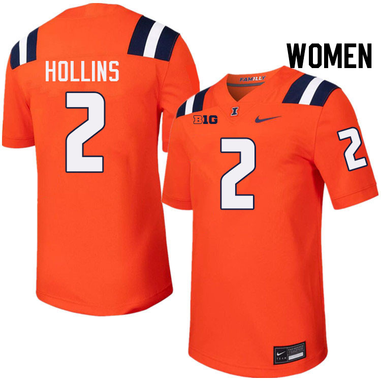 Women #2 Ashton Hollins Illinois Fighting Illini College Football Jerseys Stitched-Orange